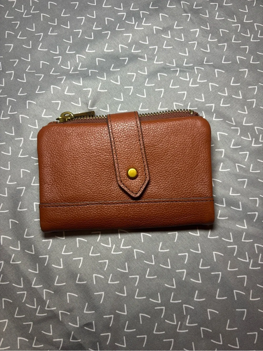 Fossil Chestnut Brown Pebbled Leather Zip Wallet